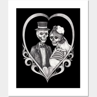 Skeleton lovers couple love wedding. Posters and Art